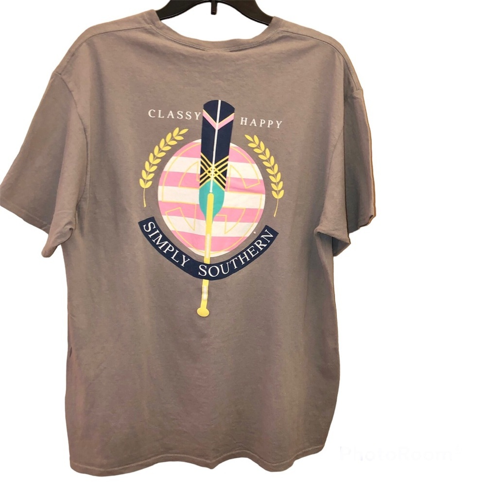 Simply Southern Classy Happy Lake Paddle T-Shirt Grey Large